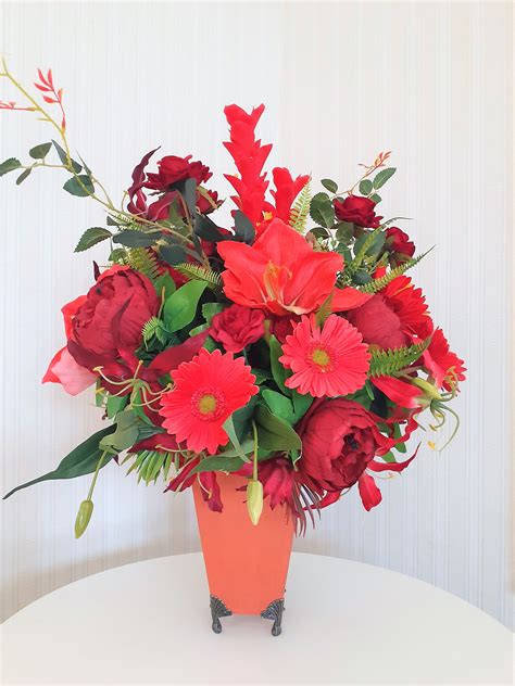 Large Silk Flower Arrangement Red Silk Floral Centerpiece I Inspire Uplift