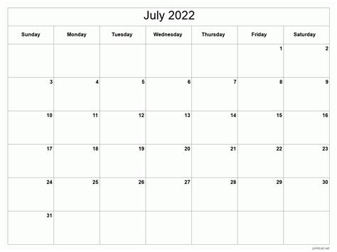 July 2022 Calendar Printable With Holidays