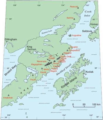 On a map quizzes you are making. Katmai National Park Volcanoes (U.S. National Park Service)