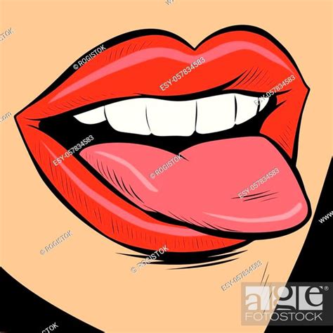 woman sexy tongue comic cartoon pop art retro vector illustration drawing stock vector vector