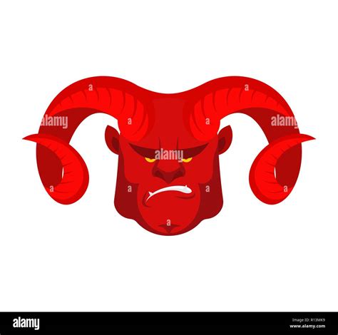 Devil Red With Big Horns Demon Face Satan Head Angry Lucifer Stock
