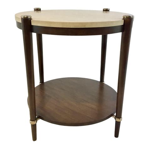 Drexel Heritage Transitional Travertine 2 Tier Cole Accent Table Chairish