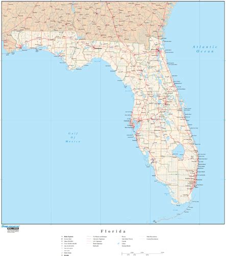 Florida Wall Map With Roads By Map Resources Mapsales