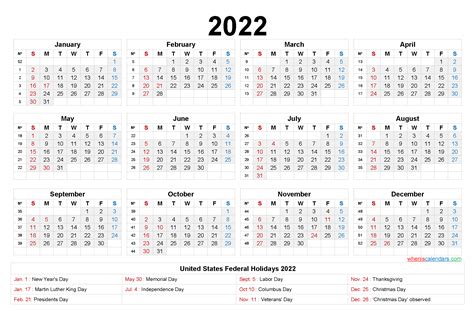 20 Yearly Calendar 2022 Free Download Printable