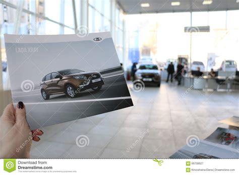 New Russian Car Lada Xray During Presentation 14 February 2016 In The Automobile Showroom