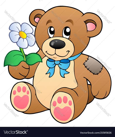 Cute Teddy Bear With Flower Royalty Free Vector Image