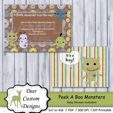 Custom Peek A Boo Monster Baby Shower Invitation Peek A Boo Monster