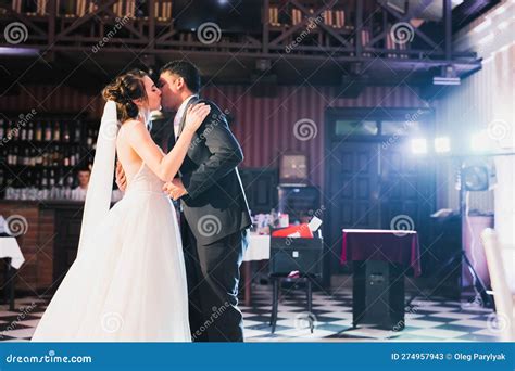 beautiful wedding couple just married and dancing their first dance stock image image of