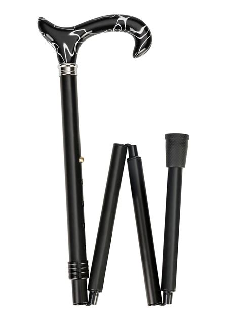 Foldable Light Metal Walking Stick In Black Matt With Derby Grip In