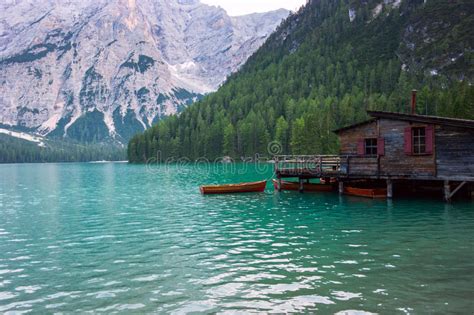 Lake Of Braies On The Dolomites Italy Stock Image Image Of Landscape