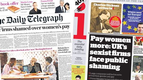 Newspaper Headlines Gender Pay Gap Harper Lee Reviews And A Greek Shredding Bbc News