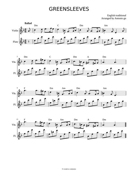 Violin sheet music for greensleeves with backing tracks to play along. GREENSLEEVES Sheet music for Violin, Flute | Download free in PDF or MIDI | Musescore.com