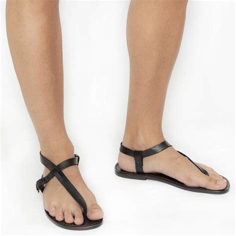Handmade Black Leather Thong Sandals For Men The Leather Craftsmen