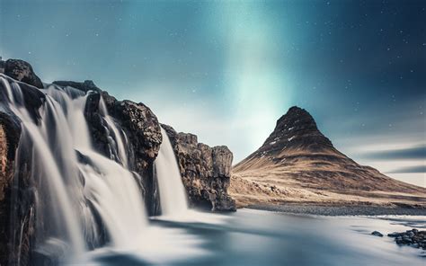 Download Wallpapers Kirkjufell Mount Darkness Waterfalls Icelandic