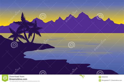 Silhouette Oof Beach And Mountain Stock Vector Illustration Of Nature