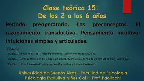 Clase Teórica 15 El Periodo Preoperatorio Del Preconcepto A La