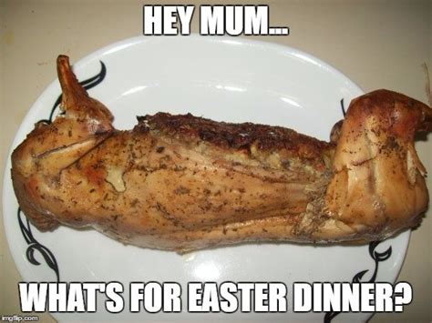 Hey Mum Whats For Easter Dinner Image Tagged In Cooked Rabbit Made W Imgflip Meme