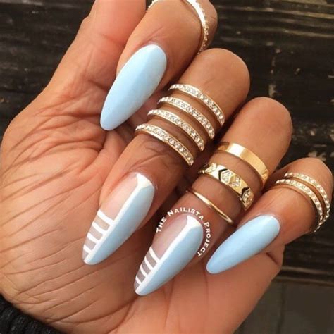 Baby Blue Stiletto Nails With Negative Space Nail Art Blue Stiletto