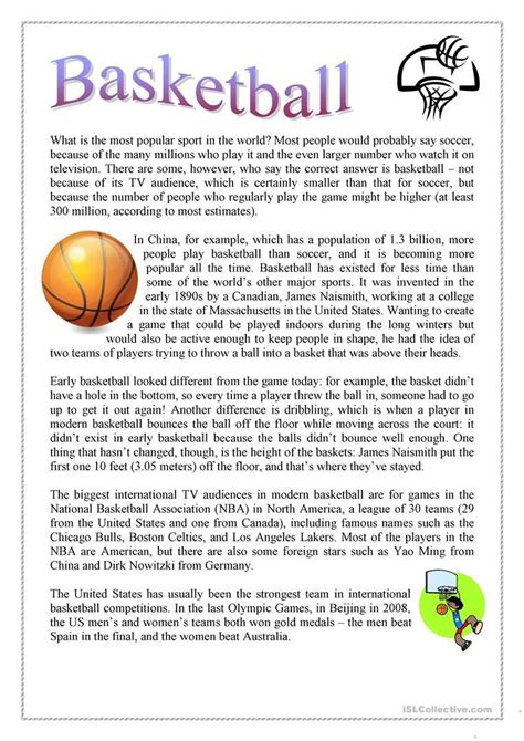 Basketball English Esl Worksheets Learn To Read English Reading