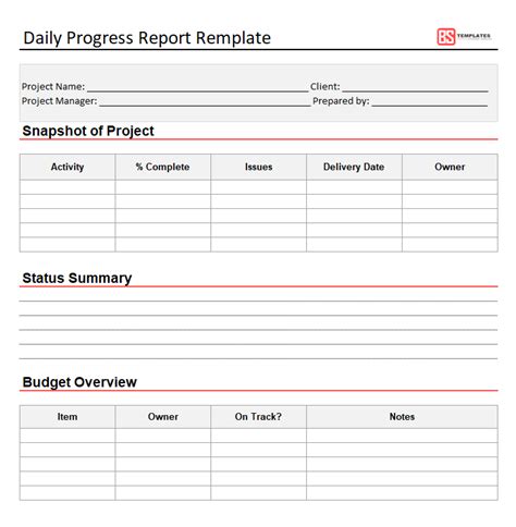 Progress Report Template Daily Weekly Monthly Excel
