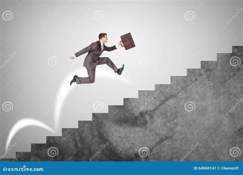 Businessman Running Up Stairs Stock Image Image Of Happiness Person