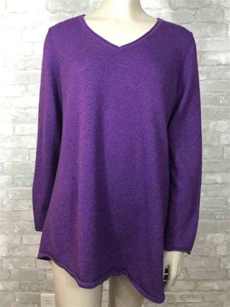 Eileen Fisher Small Purple V Neck Merino Wool Blend Long Sleeve Sweater
