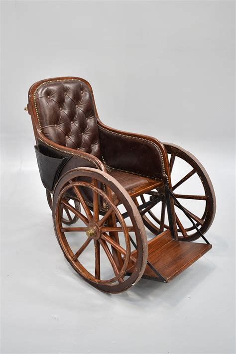 Self Propelling Brown Leather Buttoned Invalid Carriage The Classic