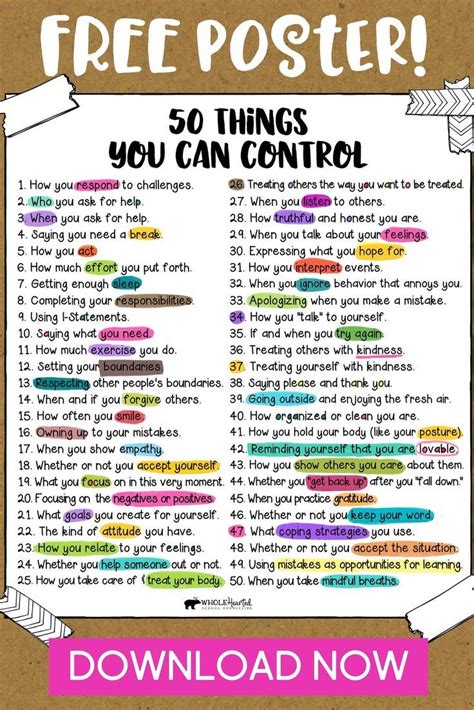 Download Free 50 Things You Can Control Poster Great For Teachers In