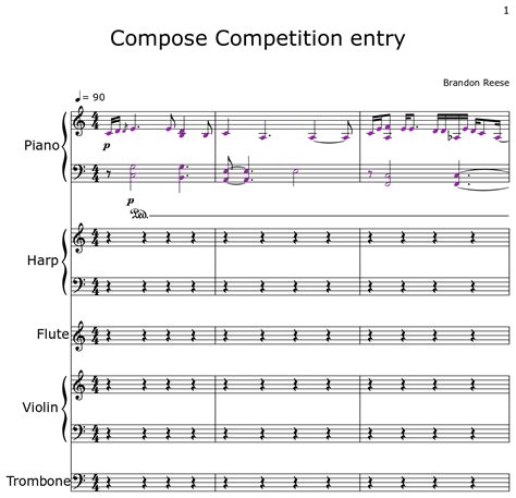 Compose Competition Entry Sheet Music For Piano Harp Flute Violin
