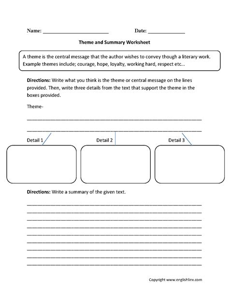 Theme Worksheets Theme And Summary Worksheets