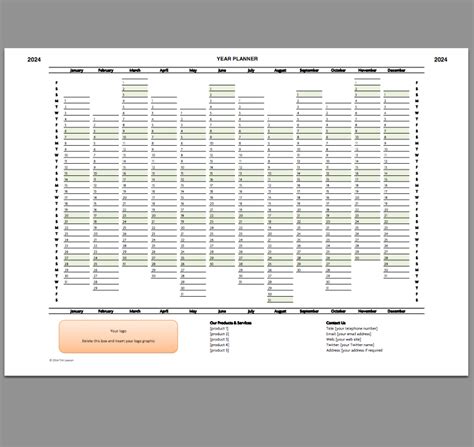 Year Planner Template 2024 Excel Printable File Infozio