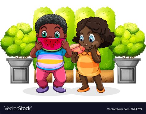 Two Black Kids Eating Royalty Free Vector Image
