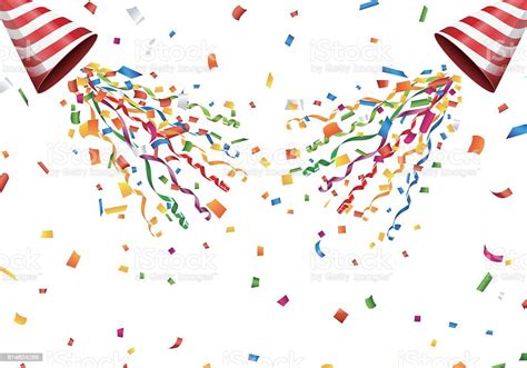 Exploding Party Popper With Confetti And Streamer On White Background