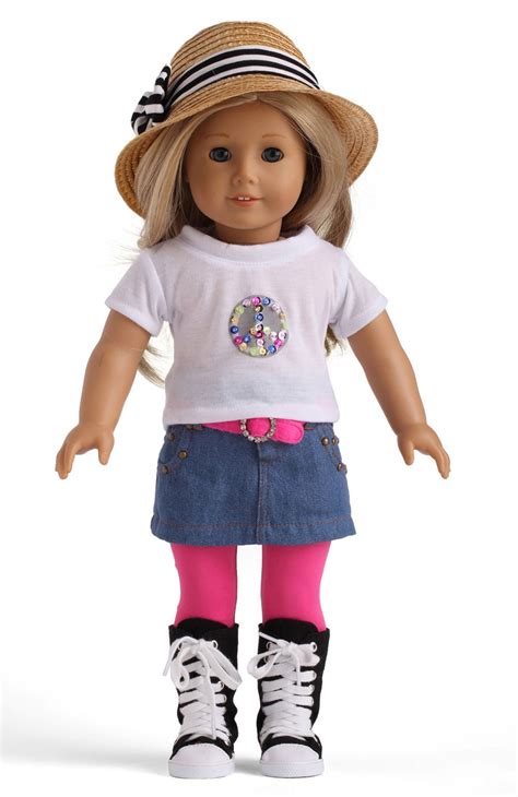 American Girl Doll Clothes Of White Shirt Jeans Skirt Belt And