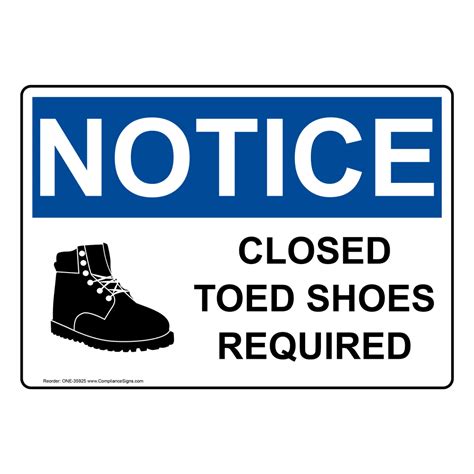 Osha Closed Toed Shoes Required Sign With Symbol One 35925
