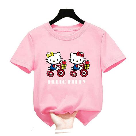 Camiseta De Hello Kitty Para Niños Y Niñas Ropa De Calle De Manga Corta Con Cuello Redondo