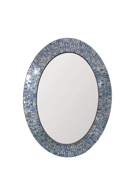 Decorative Mosaic Mirror 32x24 Oval Shape Blue Wall Mirror