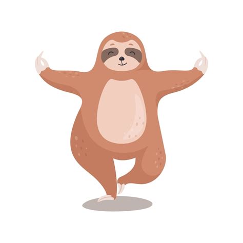 Premium Vector Cute Cartoon Sloth Standing In Yoga Pose