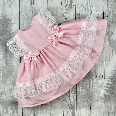 Baby Girl Frilly Puffball Dress With Pink Bows And Lace Lullaby Lane