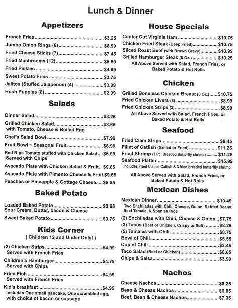 Lunch And Dinner Menu One Great Food In Cleburne Texas Chaf In