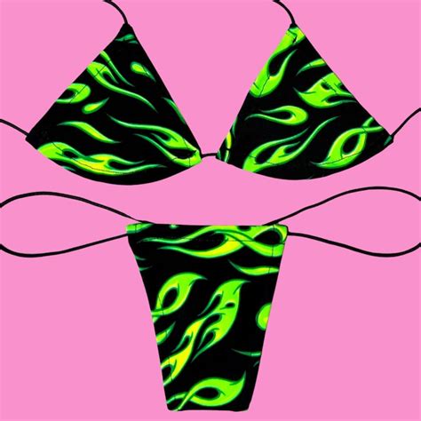 Two Piece Micro Bikini Neon Tie Able Y2k Microkini Exotic Etsy