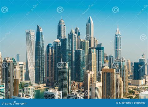 Modern Buildings In Dubai Marina Dubai City Skyline With Skyscrapers