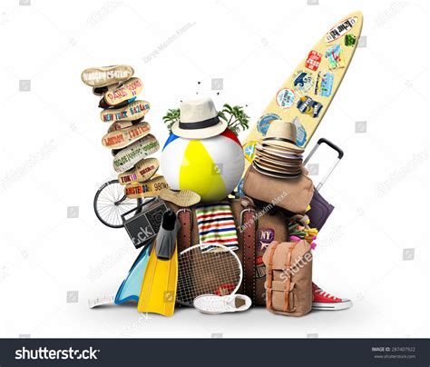 Vacation And Travel A Huge Pile Of Things For The Holiday Stock Photo