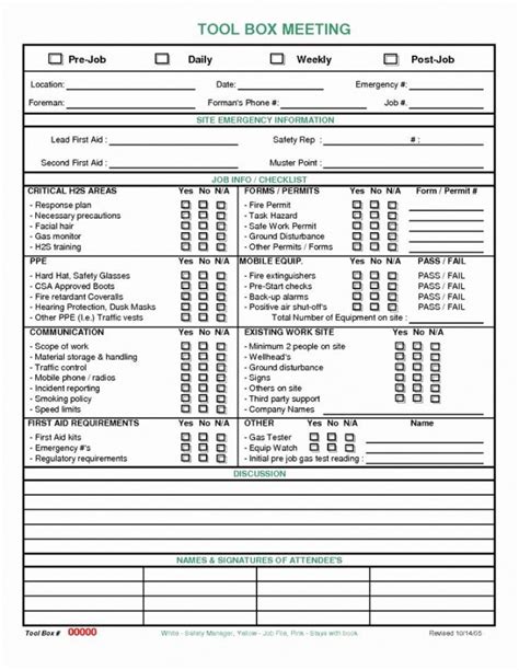 Pre Job Hazard Assessment Template