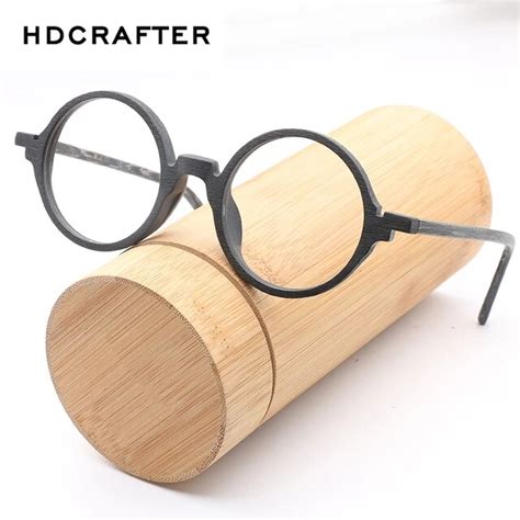 Hdcrafter Mens Eyeglasses Frames Wooden Retro Round Glasses Frame For Women Wood Eyewear Optical