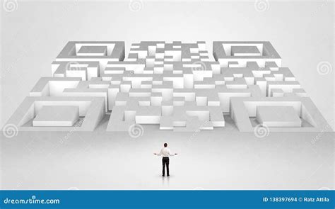 Small Man Standing In Front Of A Huge Maze Stock Photo Image Of Race