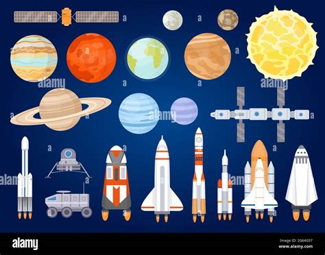 Space Elements Solar System Planets Sun Spaceship Rocket