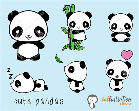 Panda Clipart Cute Panda Clipart Kawaii Panda Clip Art Etsy