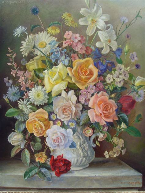 Antiques Atlas Ernest Hpayne Oil Painting Roses In A Vase