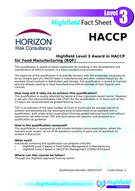 Level 3 Haccp For Food Manufacturing Rqf Horizon Risk Consultancy